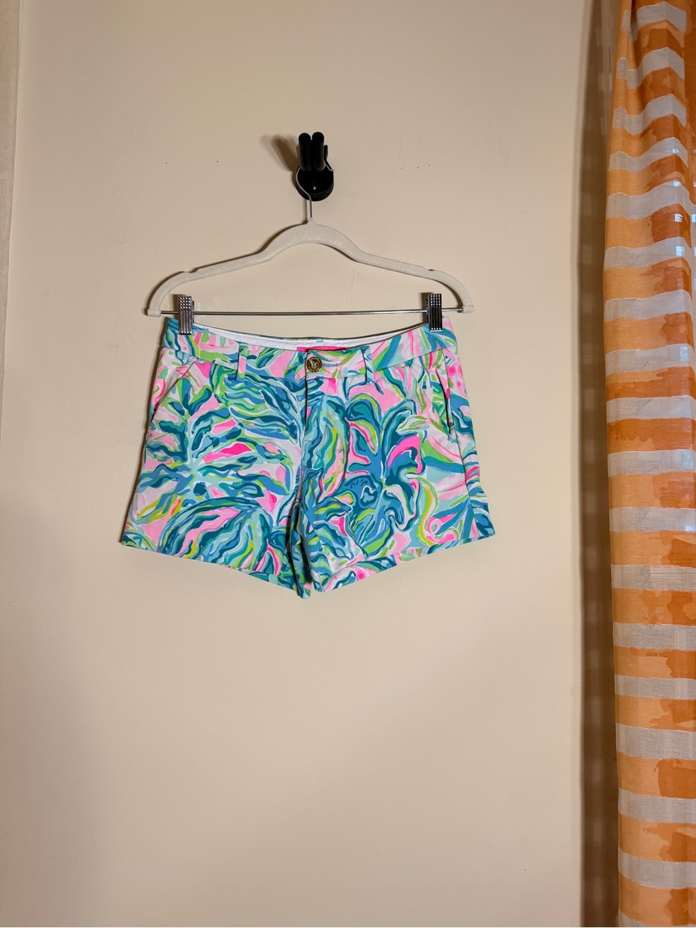 Lilly Pulitzer Tropical Swirl High-Waist Shorts in Blue, Pink, Green
